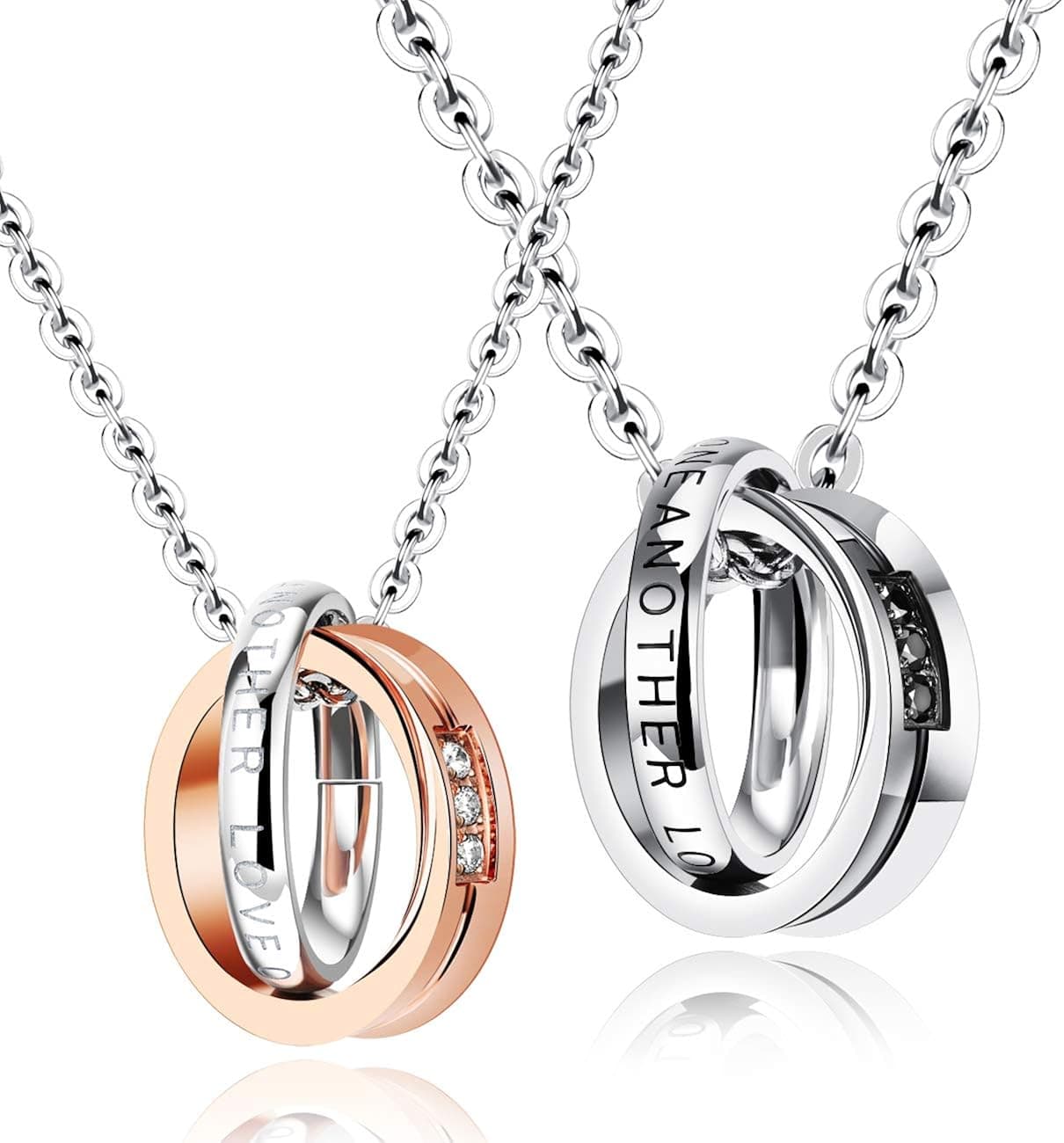 Fate Love MDS Acogedor Present Couple Rings for Him and Her Promise Engagement Wedding Bands Stainless Steel Matching Ring Pendant Set for Women Men Gifts