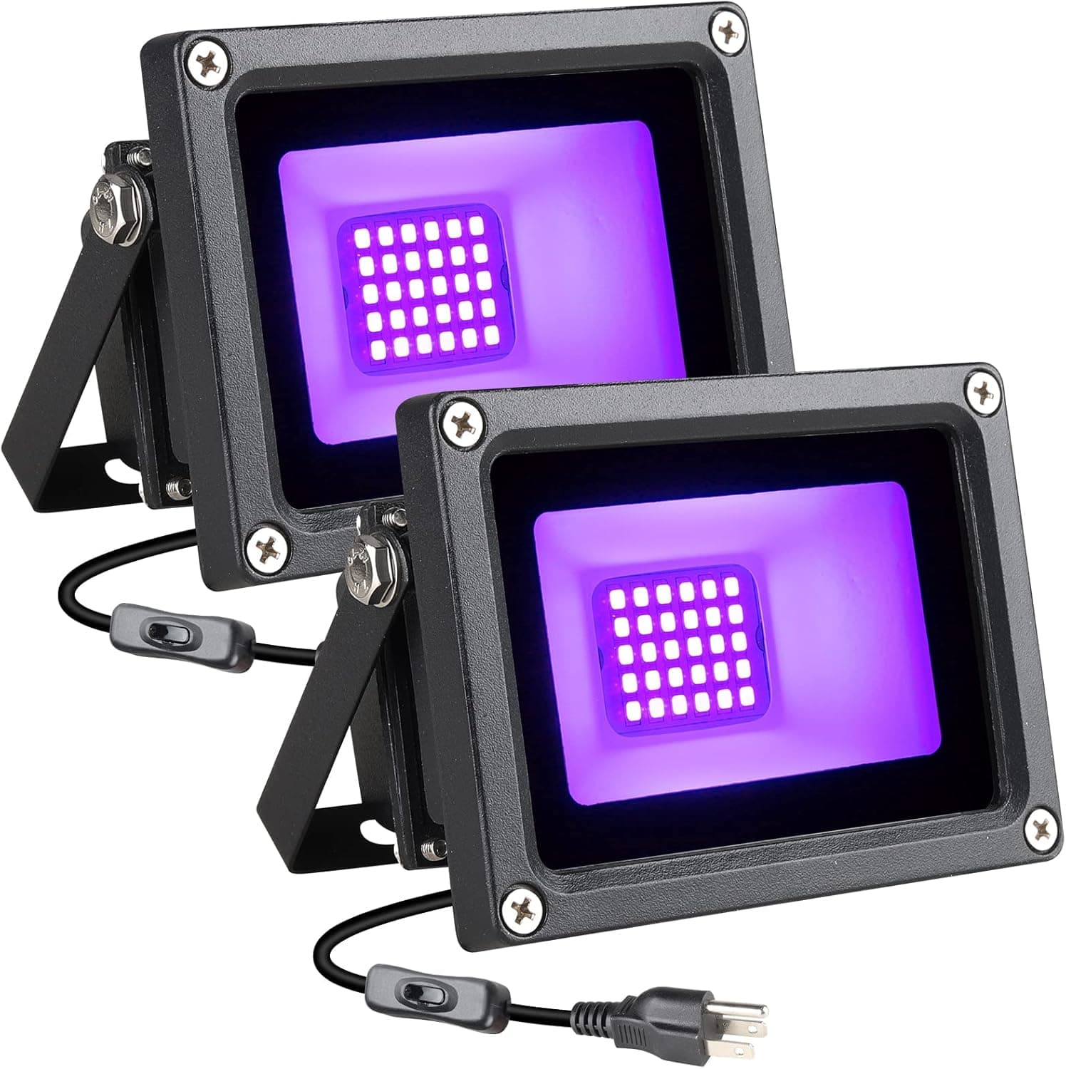 Ontesik 2 Pack 16W LED UV Black Light, Outdoor IP66 Waterproof,Flood Light with Plug, Fluorescent Light, Used for Black Light Party, Screen Print, Aquarium, Fluorescent Posters, Body Painting