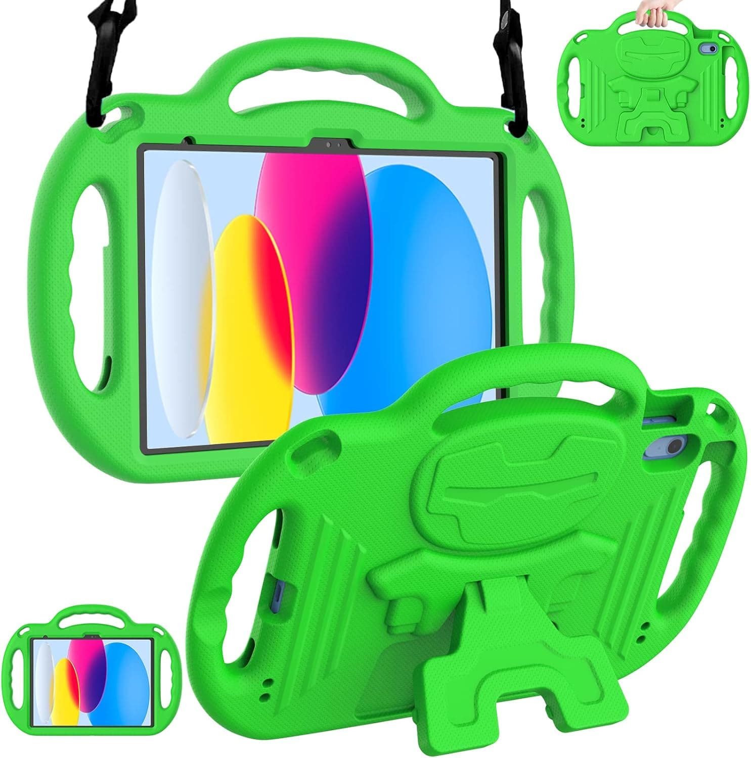 LTROP Kids Case for iPad 10th Generation 10.9 Inch 2022, iPad 10.9 Case 10th Generation, with Shoulder Strap, Durable Light Weight Handle Stand Child-Proof Bumper Case for iPad 10th Gen 2022 - Green