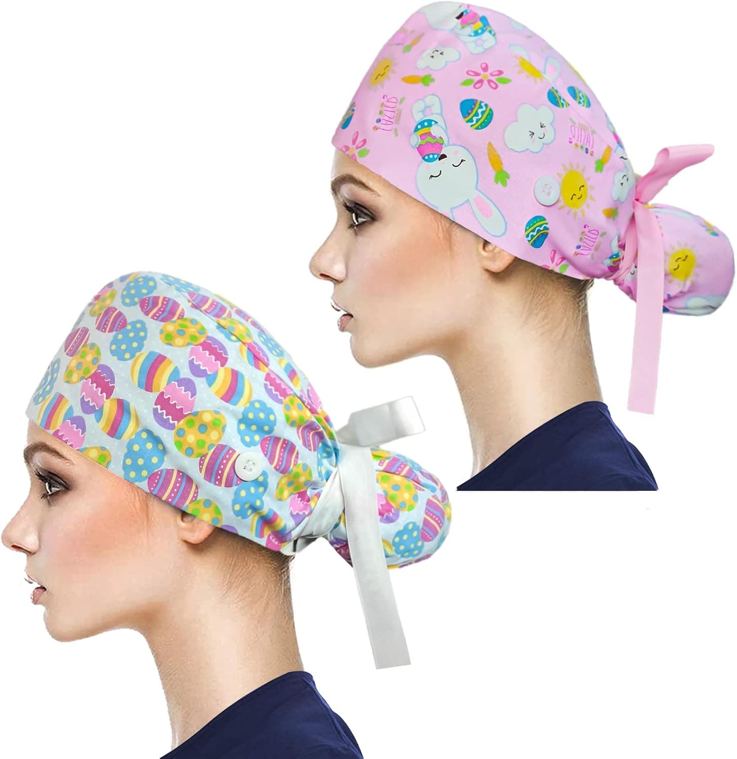 YUESUO 2 Pack Working Cap with Buttons and Sweatband,Cotton Working Hats with Adjustable Ponytail Pack for Women