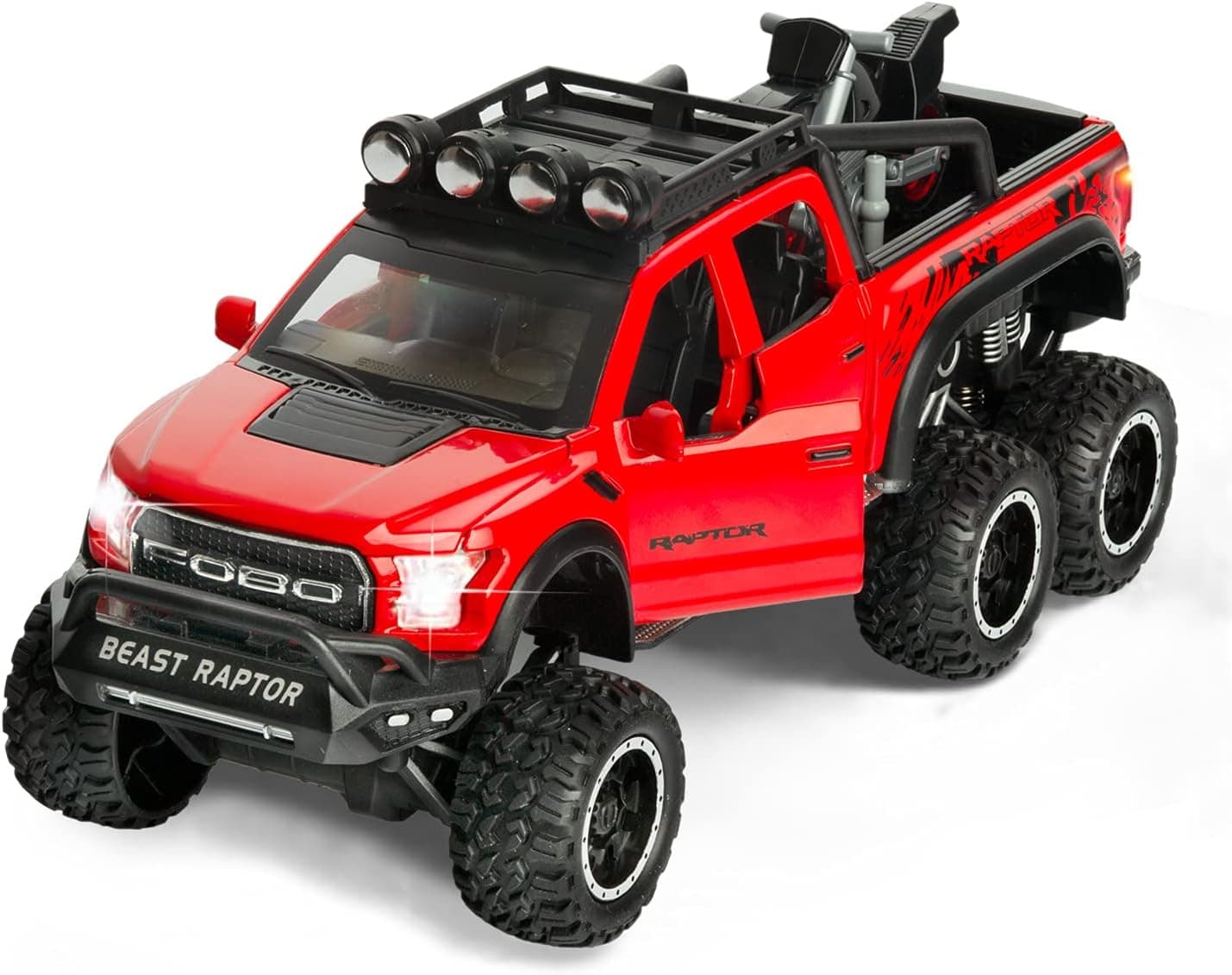 SASBSC F-150 Pickup Truck Toy Refitted 6x6 Off-Road Model Truck 1/24 Scale Die-Cast Metal Toy Car (Red)