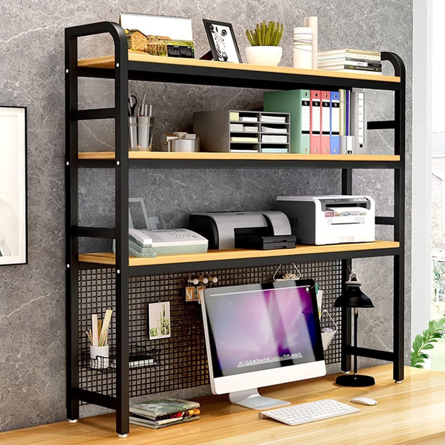 KORP 3 Tier Bookshelf Desktop Bookcase for Computer Desk, Multipurpose Wood Countertop Hutch Bookshelf, Adjustable Display Shelf Rack Organizer for Dorm Office Home ( Color : B , Size : 115cm )