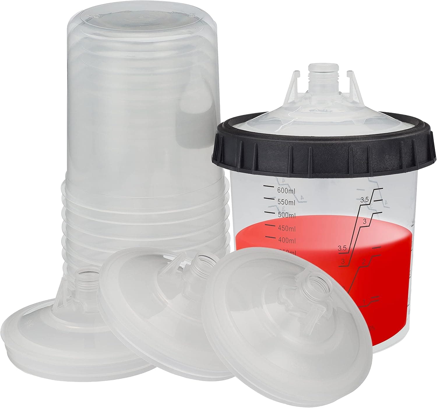 Body Works - Automotive Spray Cup Paint System - Hard Cup and Collar (20 Oz) - 50 Disposable Lids and Liners - 125-Micron Filters - 20 Sealing Plugs - Compatible with Legacy PPS System (not 2.0)