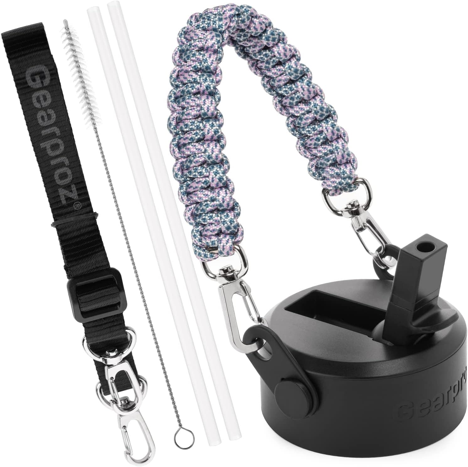 Gearproz Straw Lid for Hydroflask Wide Mouth - Water Bottle Accessories Kit Replacement for Hydro Flask Lid - Comes with Paracord Handle, Shoulder Strap, Straws and Straw Cleaner (Purple Sky)