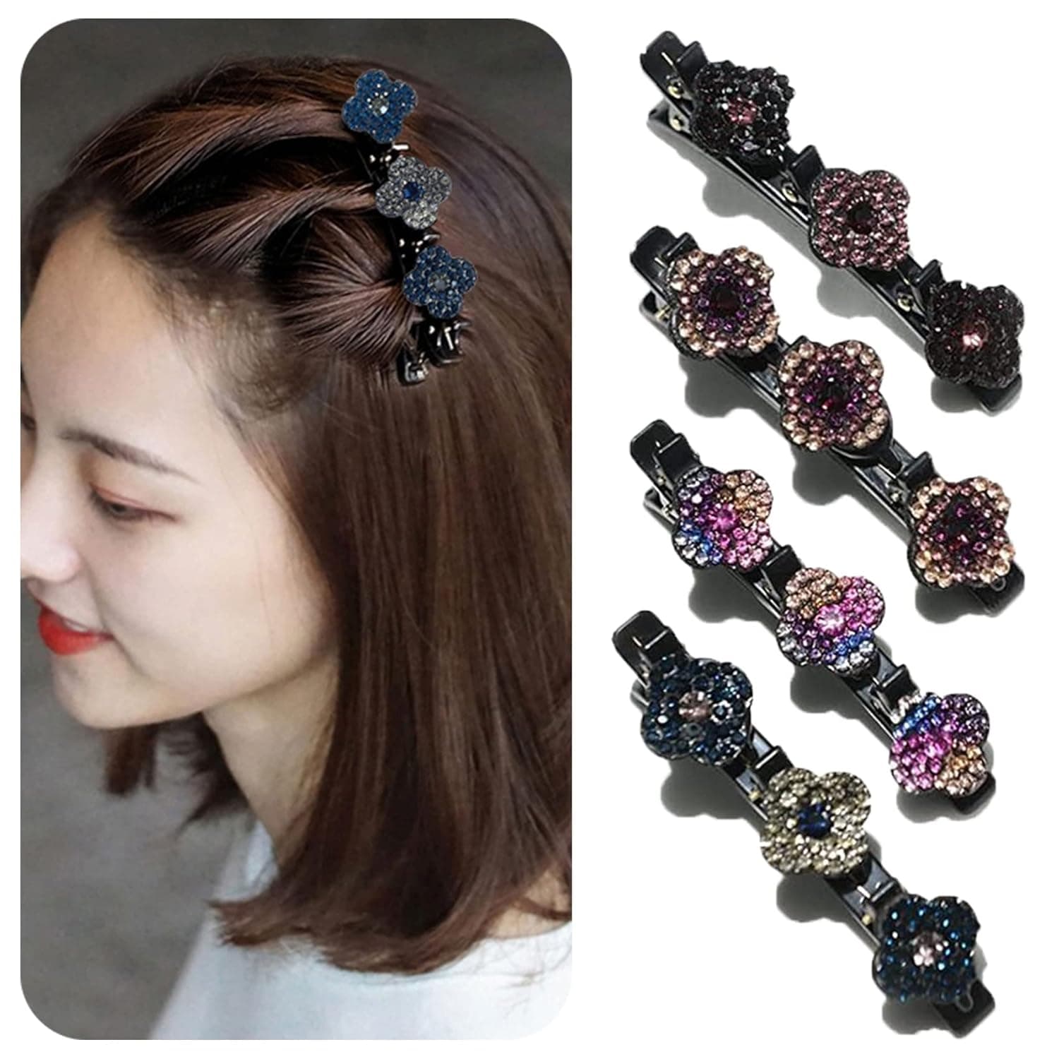 Sparkling Crystal Stone Braided Hair Clips, Satin Fabric Hair Bands, Rhinestone Hair Clips, Braided Hair Clip With Rhinestones for Women/Girls (A SET)