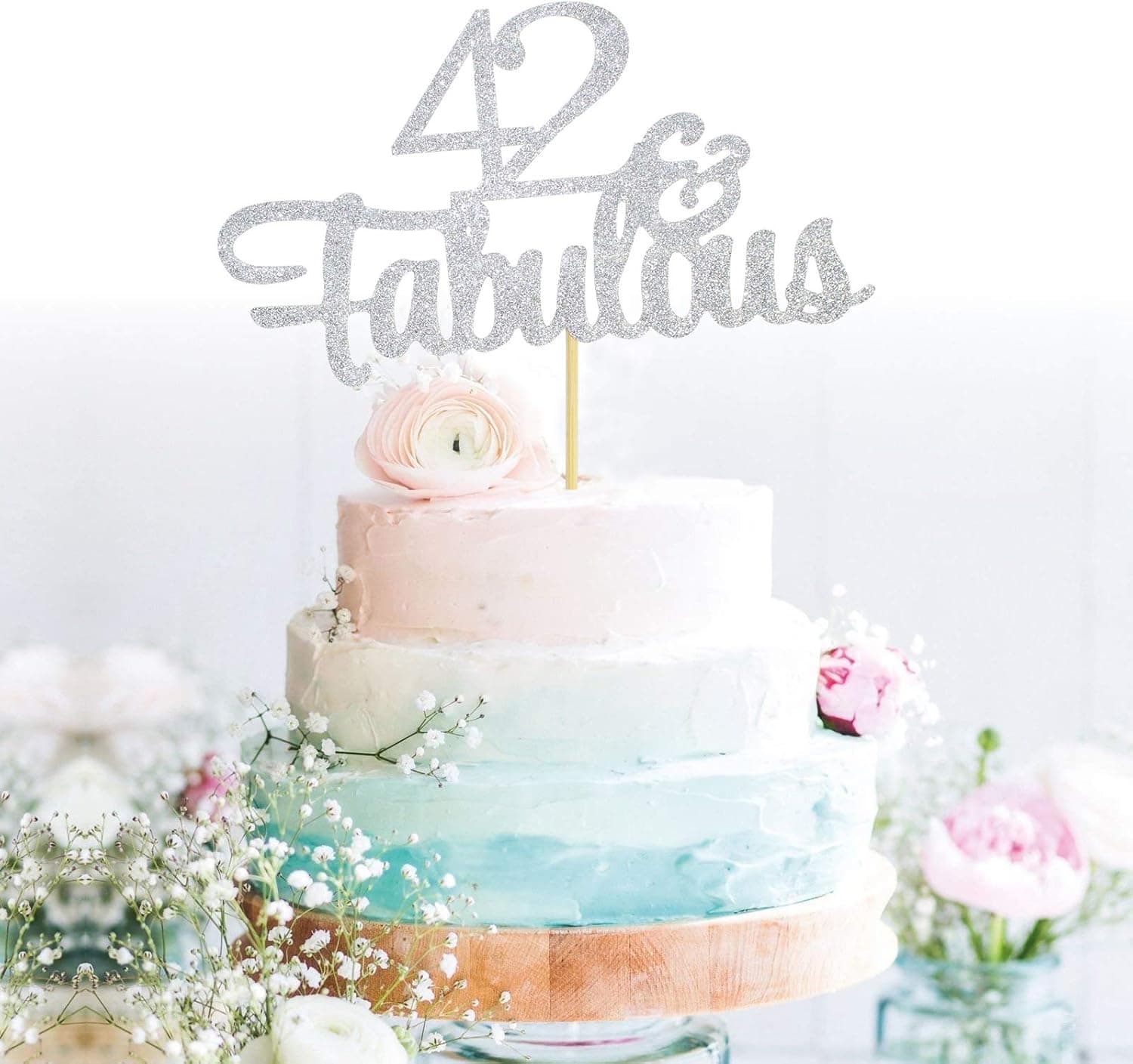GrantParty Glitter Silver 42&Fabulous Anniversary Cake Topper We Still Do 42nd Vow Renewal Wedding Anniversary Cake Topper(42 Silver)