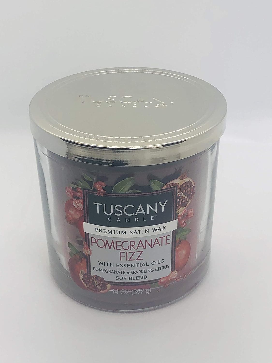 TUSCANY Empire Pomegranate Fizz(with Essential Oils) 3-Wick Glass Jar Candle.