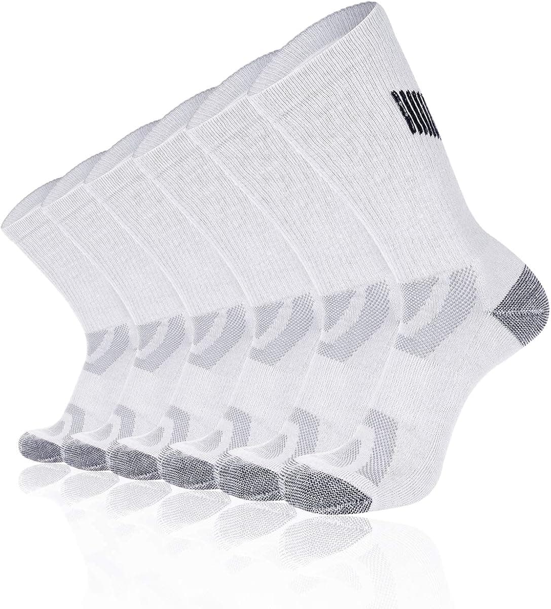 eallco Men's 6 Pack Athletic Crew Socks Performance Cushioned Breathable Sports Socks