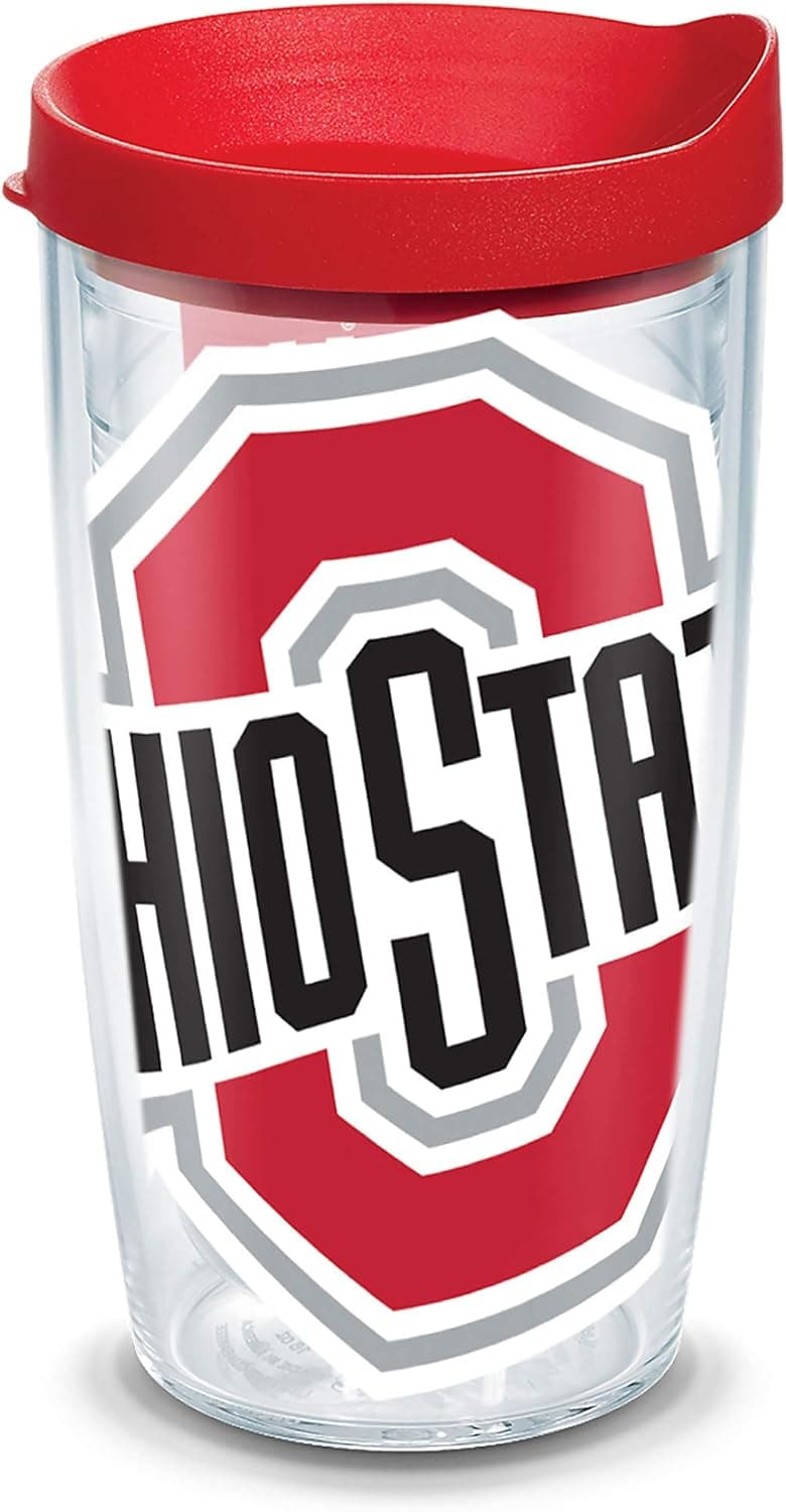 Tervis Ohio State Buckeyes Colossal Tumbler with Wrap and Red Lid 16oz, Clear