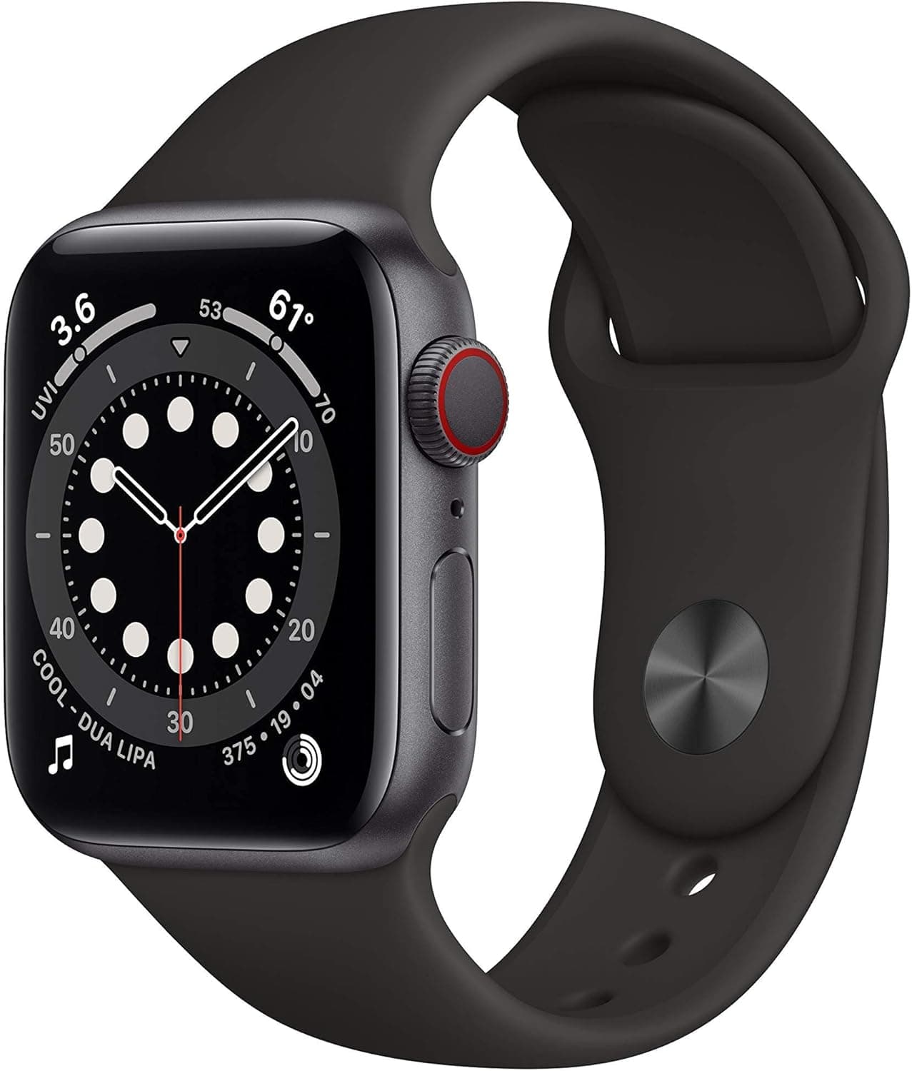Apple Watch Series 6 (GPS + Cellular, 40mm) - Space Gray Aluminum Case with Black Sport Band (Renewed)