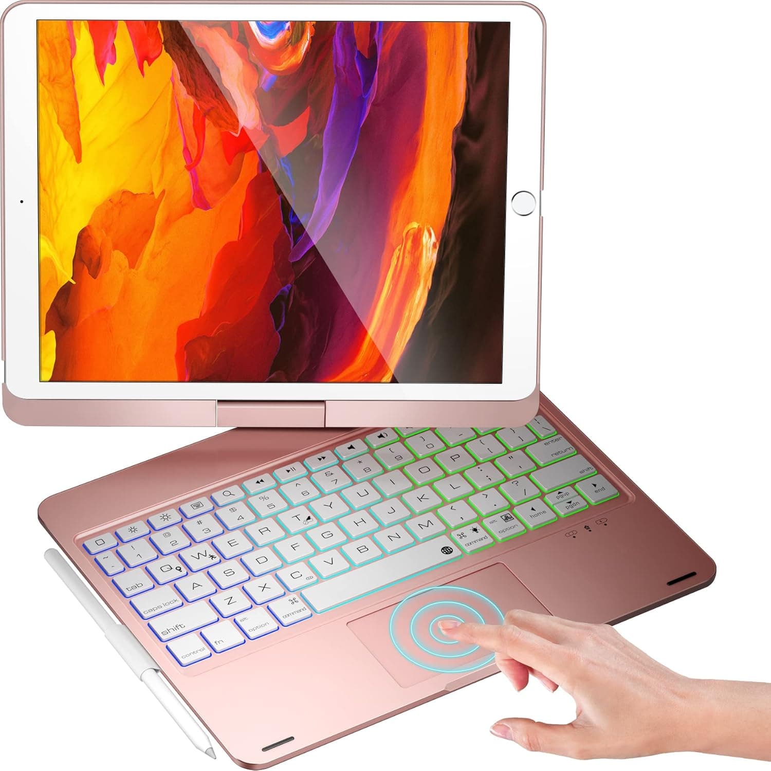 NOKBABO iPad 9th Generation Case with Keyboard 360° Rotatable Touchpad and 7 Color Backlight & Pencil Holder for iPad 9th/8th/7th Gen 10.2 inch & iPad Air 3rd Gen/iPad Pro 10.5 inch - Rose Gold
