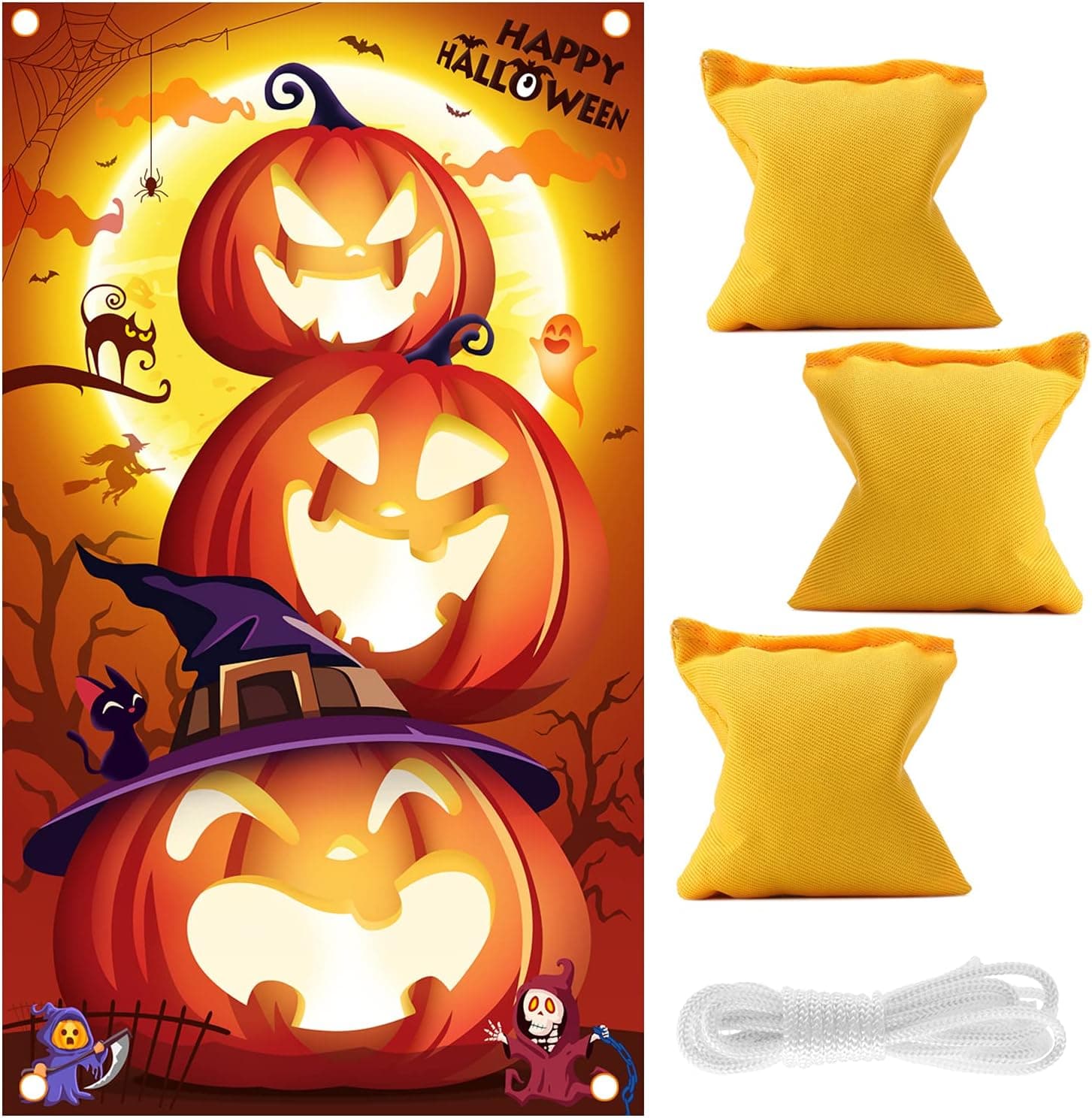 Halloween Toss Games Pumpkin Bean Bag Party Games Halloween Games for Kids Party with 3 Bean Bags for Kids Party Decoration