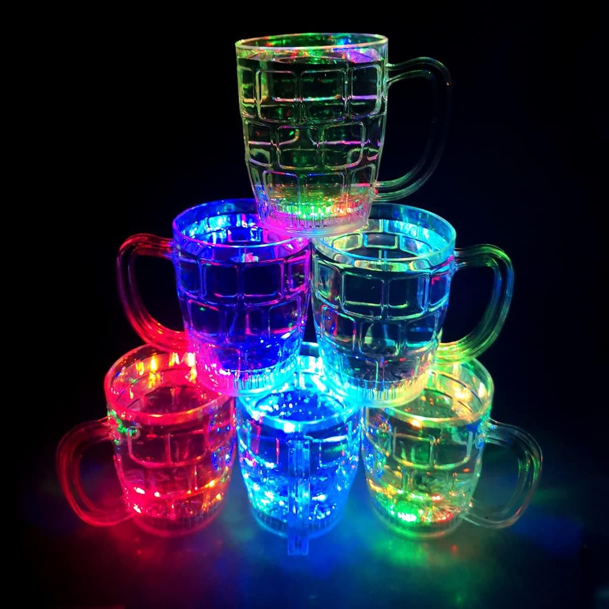 6 Packs Large Auto Light up Beer Cup,LED Beer Cup Glow in The Dark Party Favor Supplies for Kids Easter St. Patrick's Day Holiday Birthday Gift Party Pack Replaceable Battery (17 OZ)