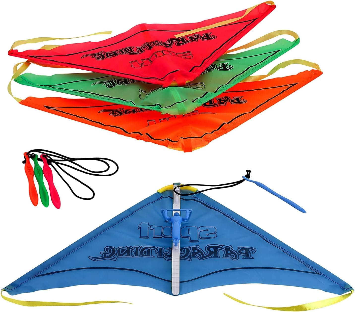 Kicko Sports Glider Kite for Kids with Flying Colorful Paragliding with Band, Pack of 4