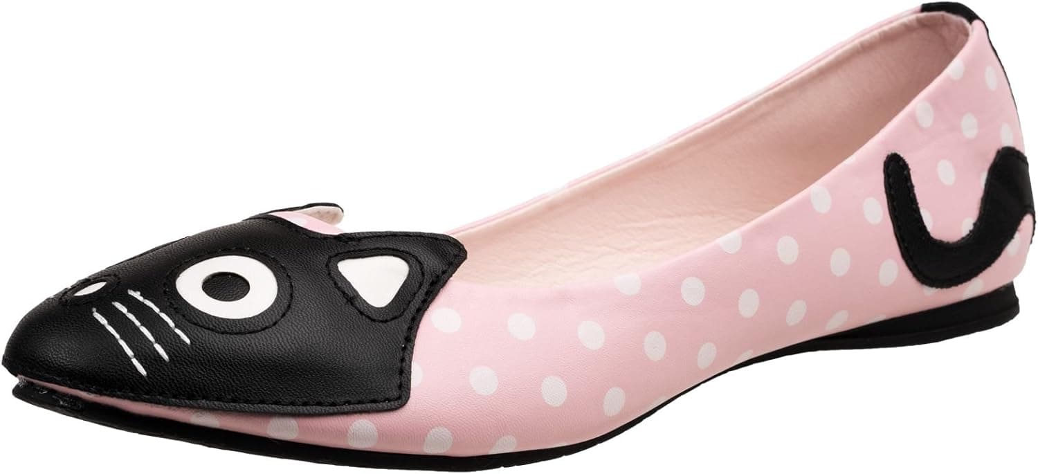 T.U.K. Shoes A9084L Pink Polka Dot Kitty Flat, Size 9