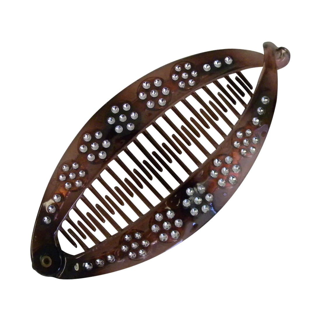 Brown Studded Clear Hair Clincher Rounded Edges Hair Comb