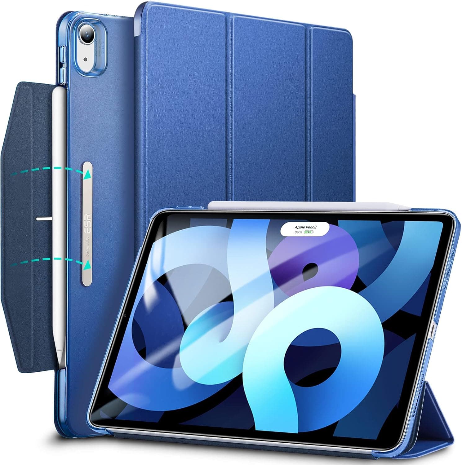 ESR for iPad Air 5th Generation Case (2022), iPad Air 4th Generation Case (2020), Trifold Smart Case, Auto Sleep and Wake, Slim and Lightweight, Pencil 2 Wireless Charging, Dark Blue