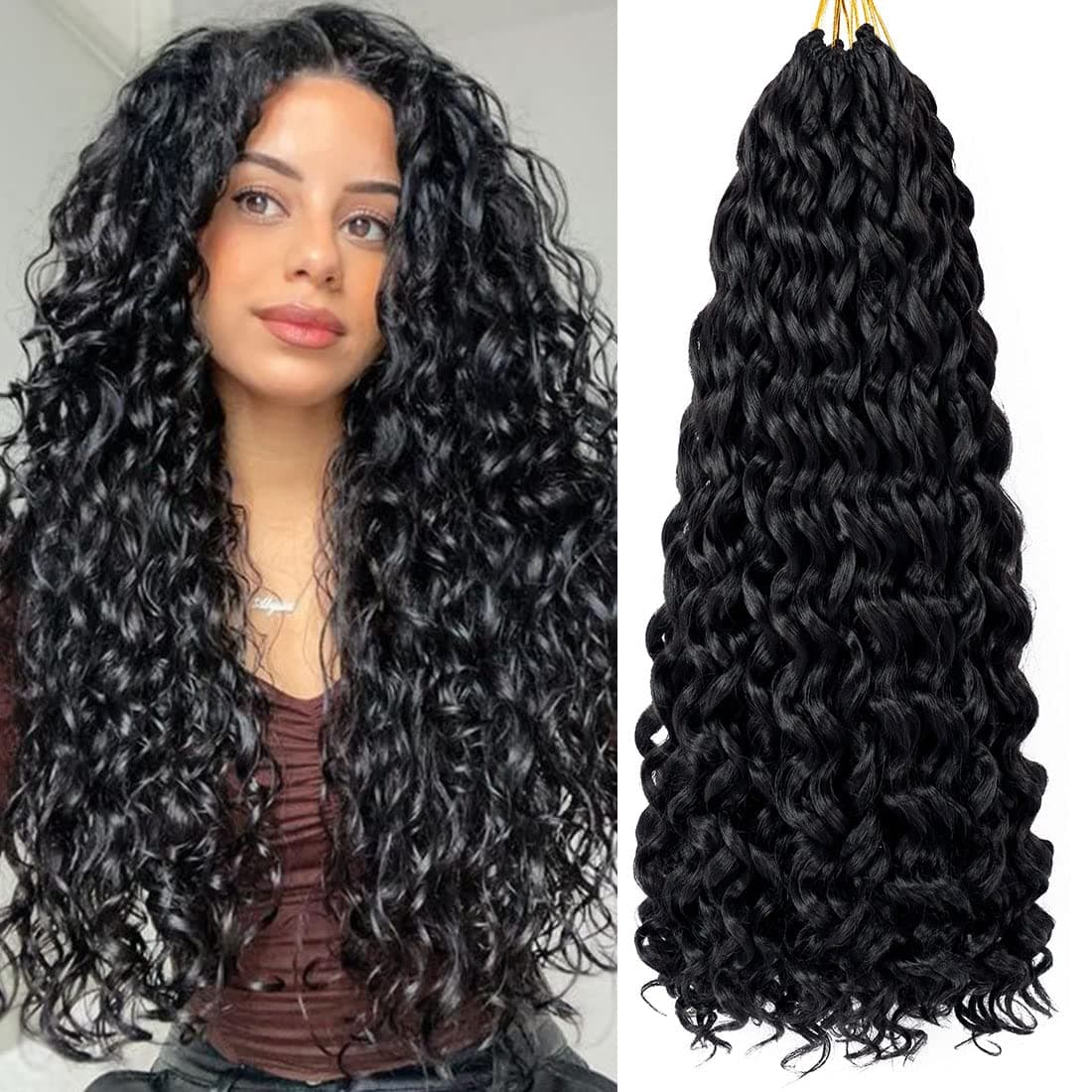 8 Packs Curly Crochet Hair for Women 18 Inch GoGo Curl Crochet Hair Ocean Wave Braiding Hair Soft Water Wave Crochet Hair Synthetic Beach Curl Crochet Hair Extensions(1b#)