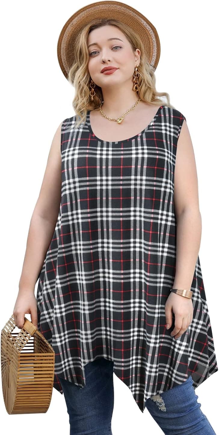 JollieLovin Womens Plus Size Loose-fit Sleeveless T-Shirt Tank Tunic Top