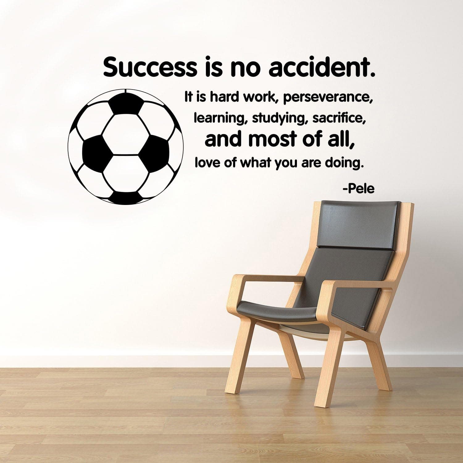 BestDecalsUSA Success Is No Accident Soccer Ball Wall Quotes Pele Vinyl Decal Sticker Motivational Home Art Decor Removable Interior (14qts)