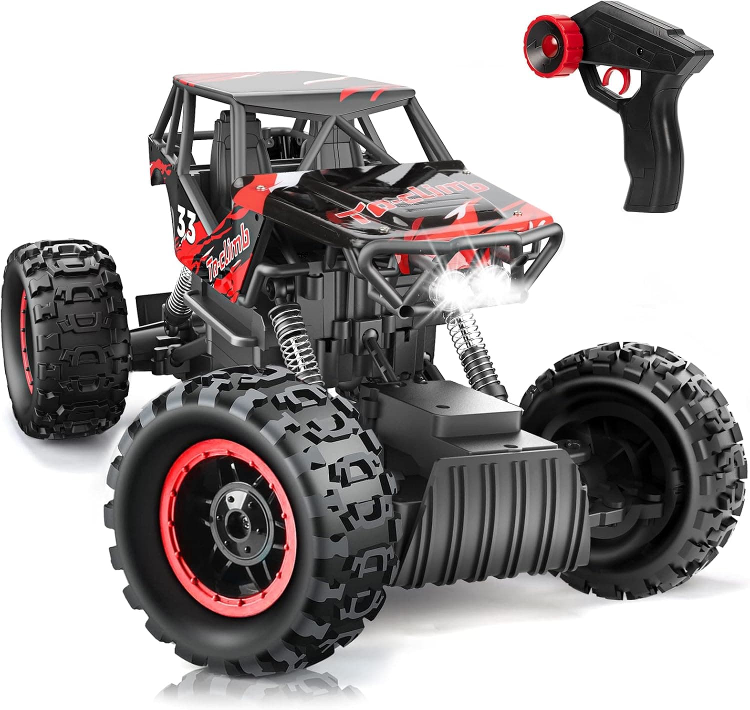 DOUBLE E Monster Trucks 4WD Dual Motors 1/12 RC Cars for Boys Remote Control Car with Headlights Rechargeable Battery All Terrain Off Road Rock Crawler Vehicle Gift for Boys Girls Kids