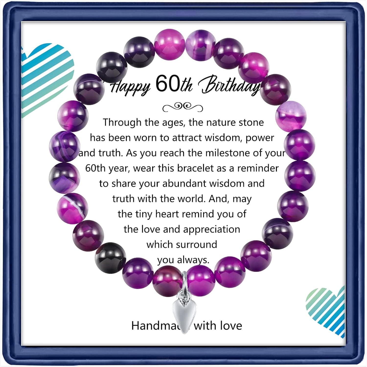Haoze 60th Birthday Gifts for Women Men, Amethyst Beads Birthday Bracelet for Woman Truning 60 Years Old Jewelry Gift for Women Men Mom Sister Best Friend Wife Boss Birthday Gifts