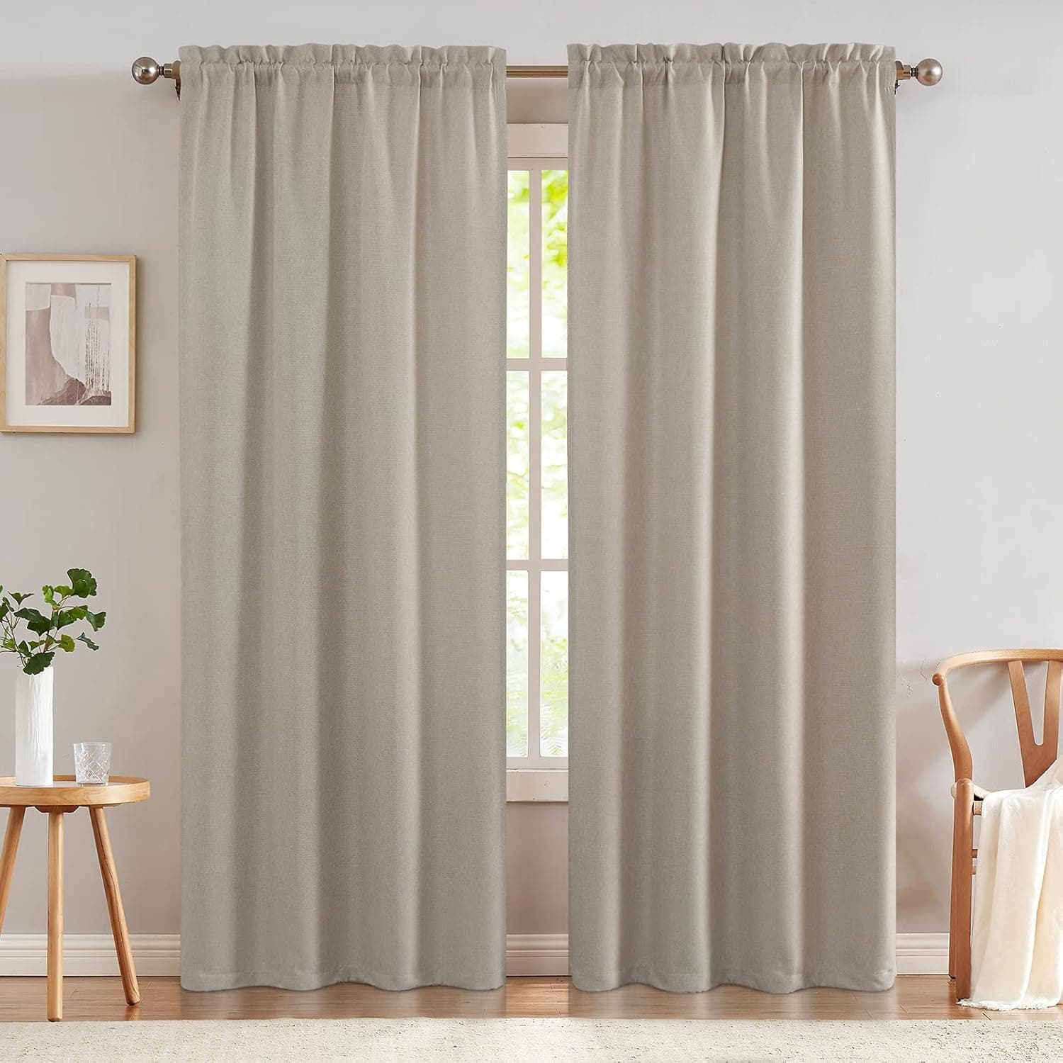 jinchan Room Darkening Curtains for Bedroom Living Room Thermal Insulated Linen Textured Window Treatment 2 Panels 84 Inch Heathered Beige