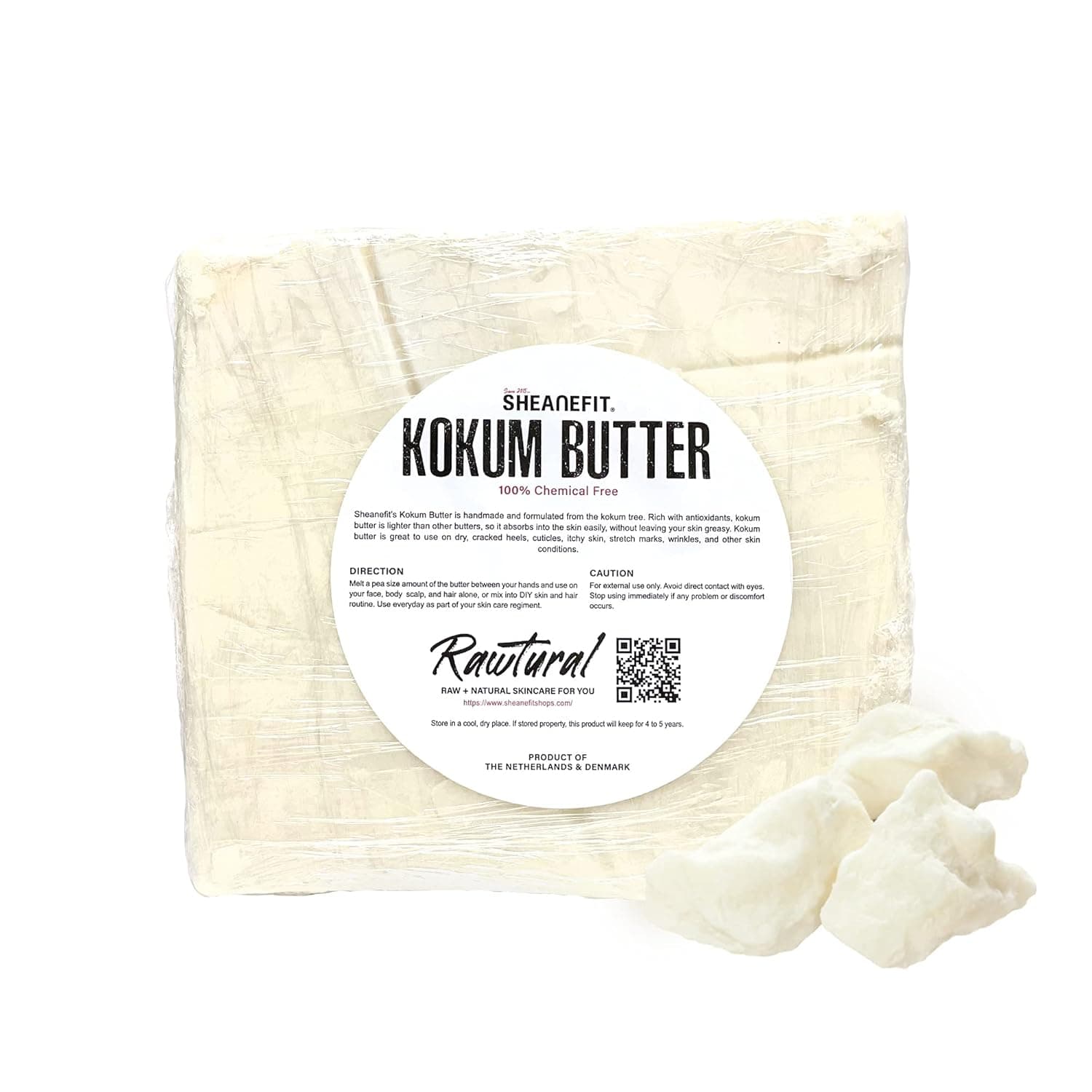 Sheanefit Raw Kokum Butter Bulk Bar - Smooth Textured Body Butter Absorbs Quickly, Use Alone or Mixed Body Butter, Hair Creams 5 LB Bulk Bar (5 LB Bar)