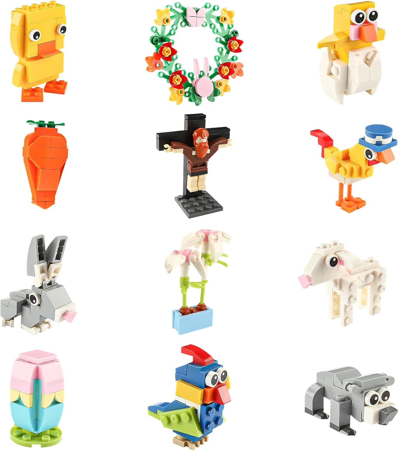 Semmulin 12pcs Surprise Easter Eggs Blocks Toys, STEM Educational Brick Kits, Animals Building Blocks Sets for Kids, Easter Party Favors, Classroom Prizes, Birthday Gifts