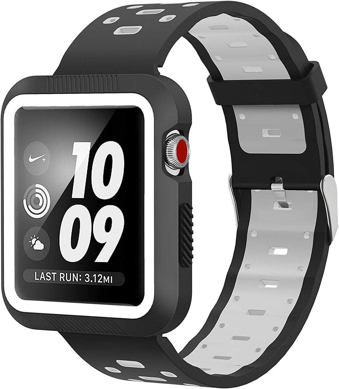 EloBeth Compatible with iWatch Band 42mm with Case, Shock-Resistant Protective Case Soft Silicone Sport Band