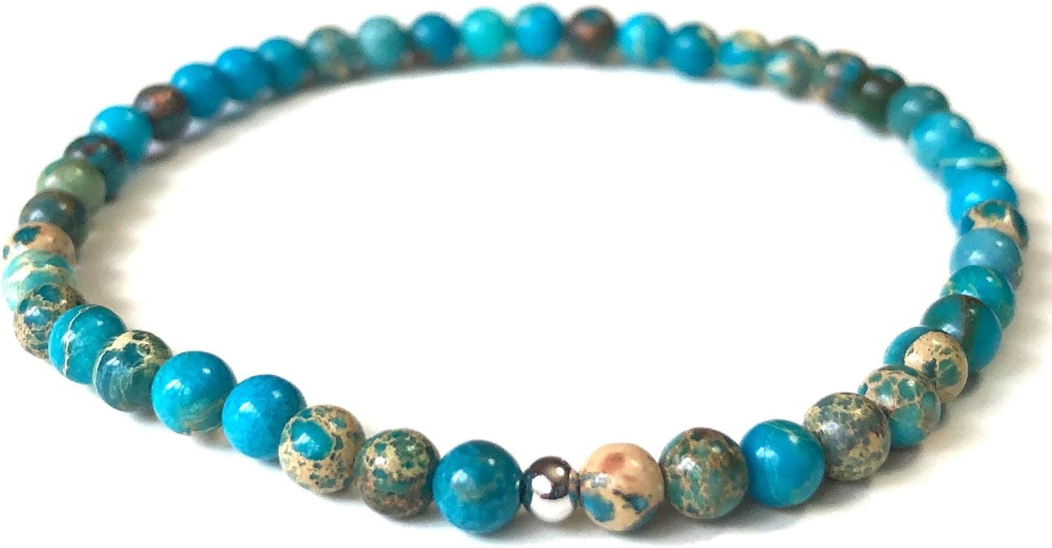 Mini Blue Jasper Gemstone 4mm Bead Energy Bracelet - Yoga Intention Meditation