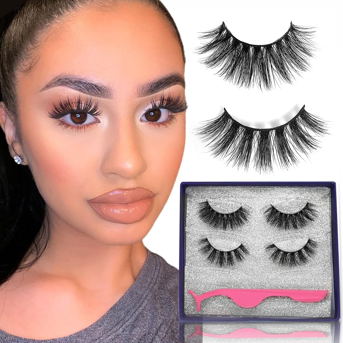 SWINGINGHAIR 3D Mink Lashes, 18mm Mink Eyelashes Natural Daily Siberian Mink Fur Fake Lashes Hand Made Natural Eyelashes Reusable Make Up Lashes 2 Styles