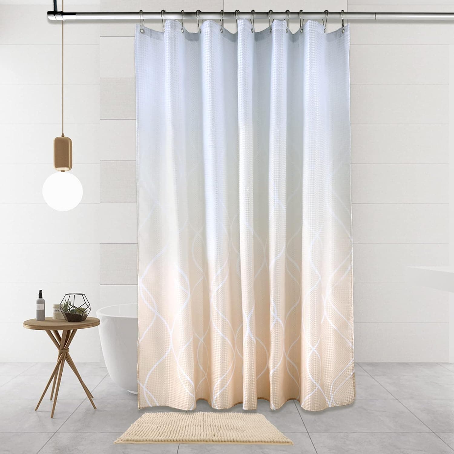 AUSOMGOO Shower Curtain Sets with Rugs Waffle Weave Gradient Fabric Shower Curtain Sets 72 x 72 Inches Simple Modern Waterproof Cloth Bathtub Curtain