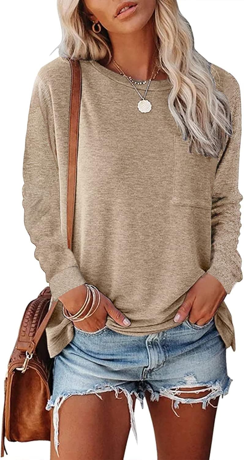 ELIGROW Womens Tops Long Sleeve Round Neck Casual Tshirts