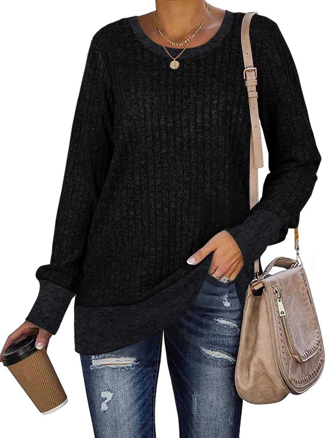 Womens Sweatshirts Crew neck Long Sleeve Solid Comfy Color Soft Fashion Tops