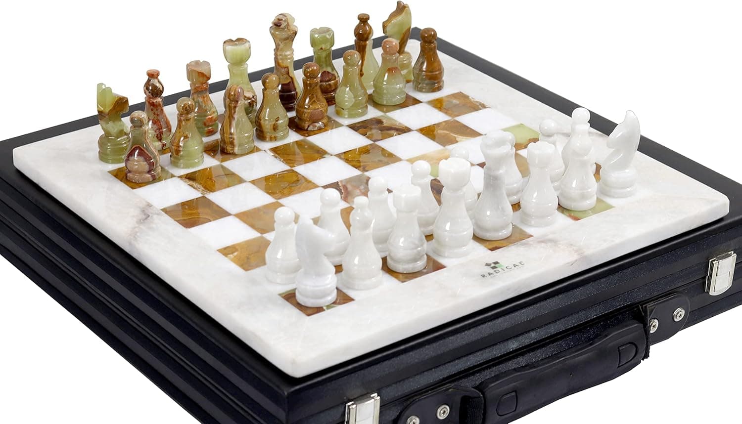 15 Inches White & Green Onyx Top Home Decor Ideas Classic Board Games Chess Set - Handmade Marble Decor Chess Board Game Set - Non Othello Game - Non Backgammon Board Game - Non Wooden