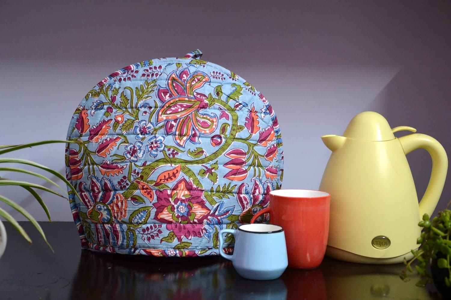 Marusthali Tea Cozy Cover Grey Hand Block Winter Tea Cozy Cotton Tea Kettle Warmer Pot Cover Hot Coffee Cover Handamde Kitchen Decor