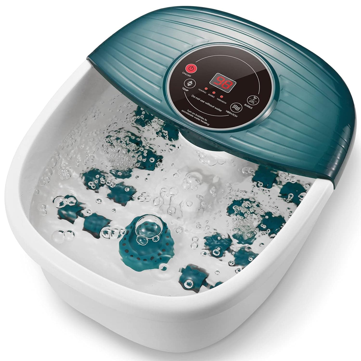 Foot Spa Bath with Heat and Massage, Pedicure Foot Soaking Tub with Removable Rollers, Material Box and LED Panel to Control Temperature, Bubble, Vibration Functions - Green