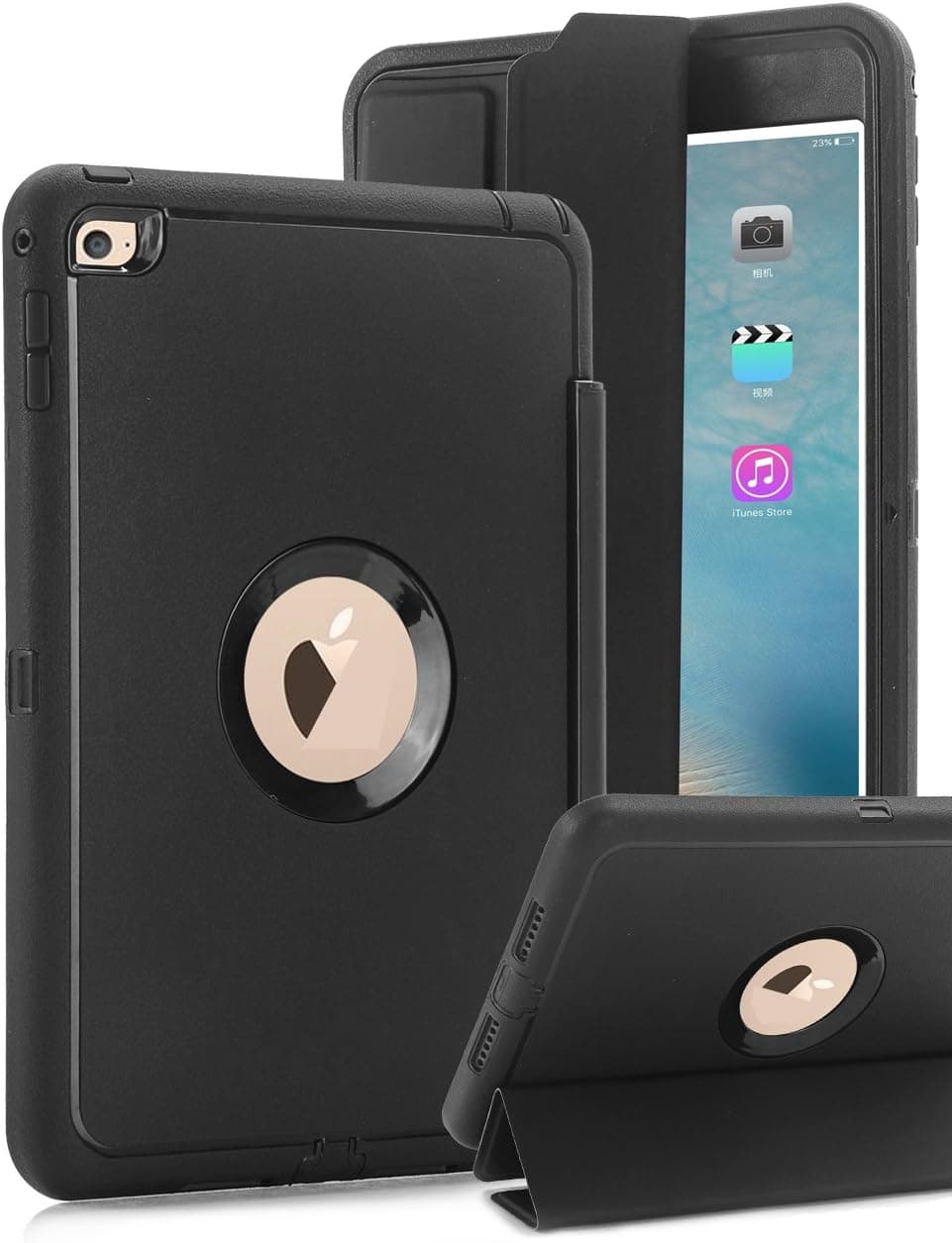 TIANLI(TM) iPad Mini 4 Case,Sturdy and Durable Heavy Duty Case with Front Smart Synthetic Leather Cover (Auto Sleep/Wake Feature) for iPad Mini 4 (2015 Release),Black