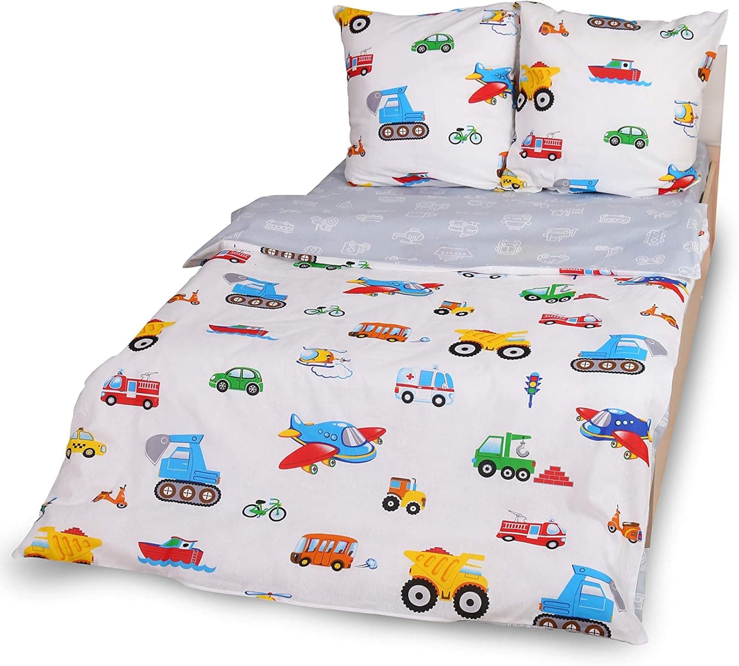Golden Flamingo Kids Duvet Cover Bedding Set Cotton 100% Cars Cute Kids Toddler Girls Boys (4PCS, Twin)
