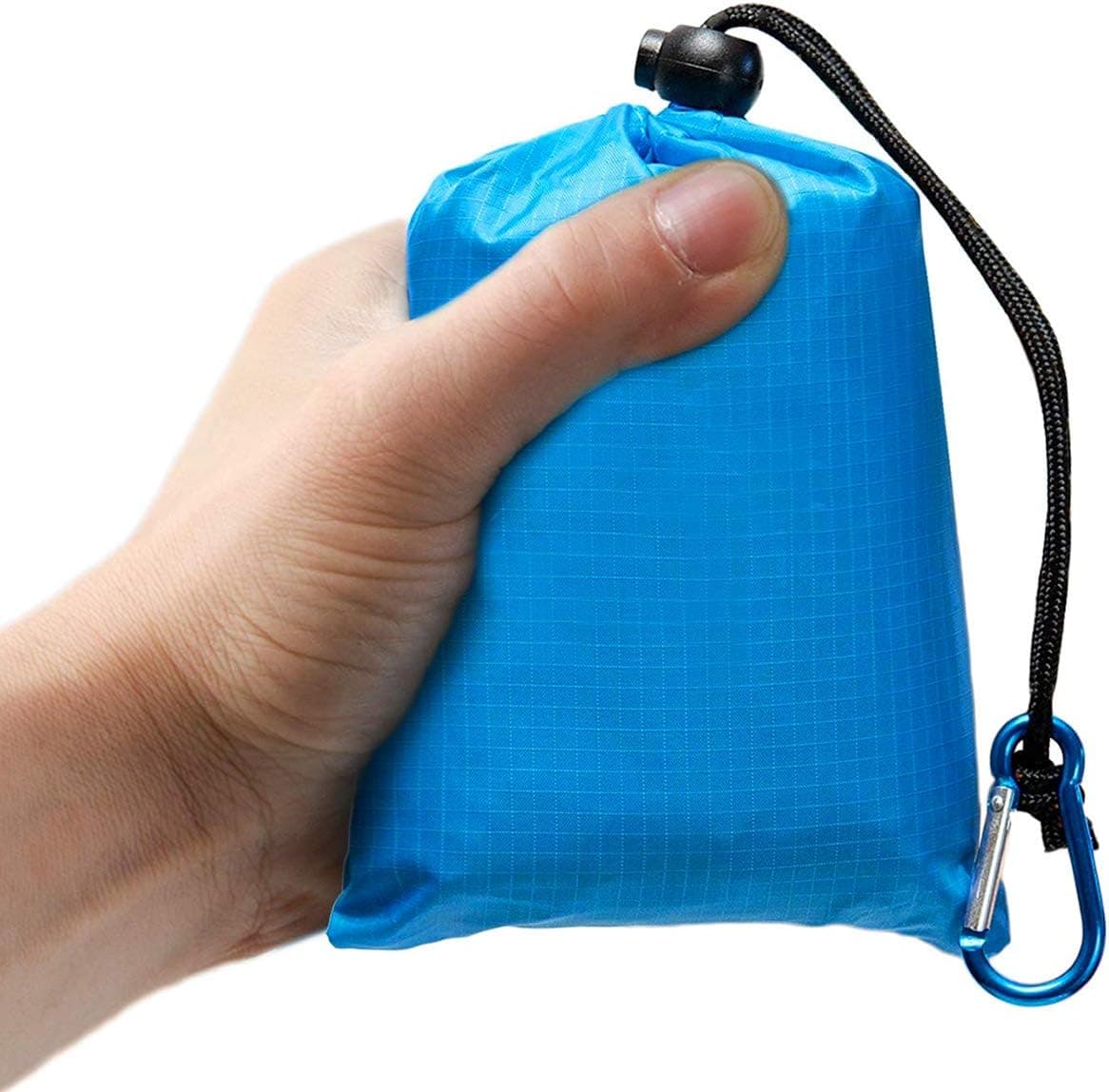 TaiRun Outdoor Beach Blanket Compact Pocket Blanket 55″x60 Picnic Mat Waterproof Sand Proof Mat for Picnics,Hiking,Camping,Beach,Travel,Festival, Sports+Carabiner and Carry Bag - Blue