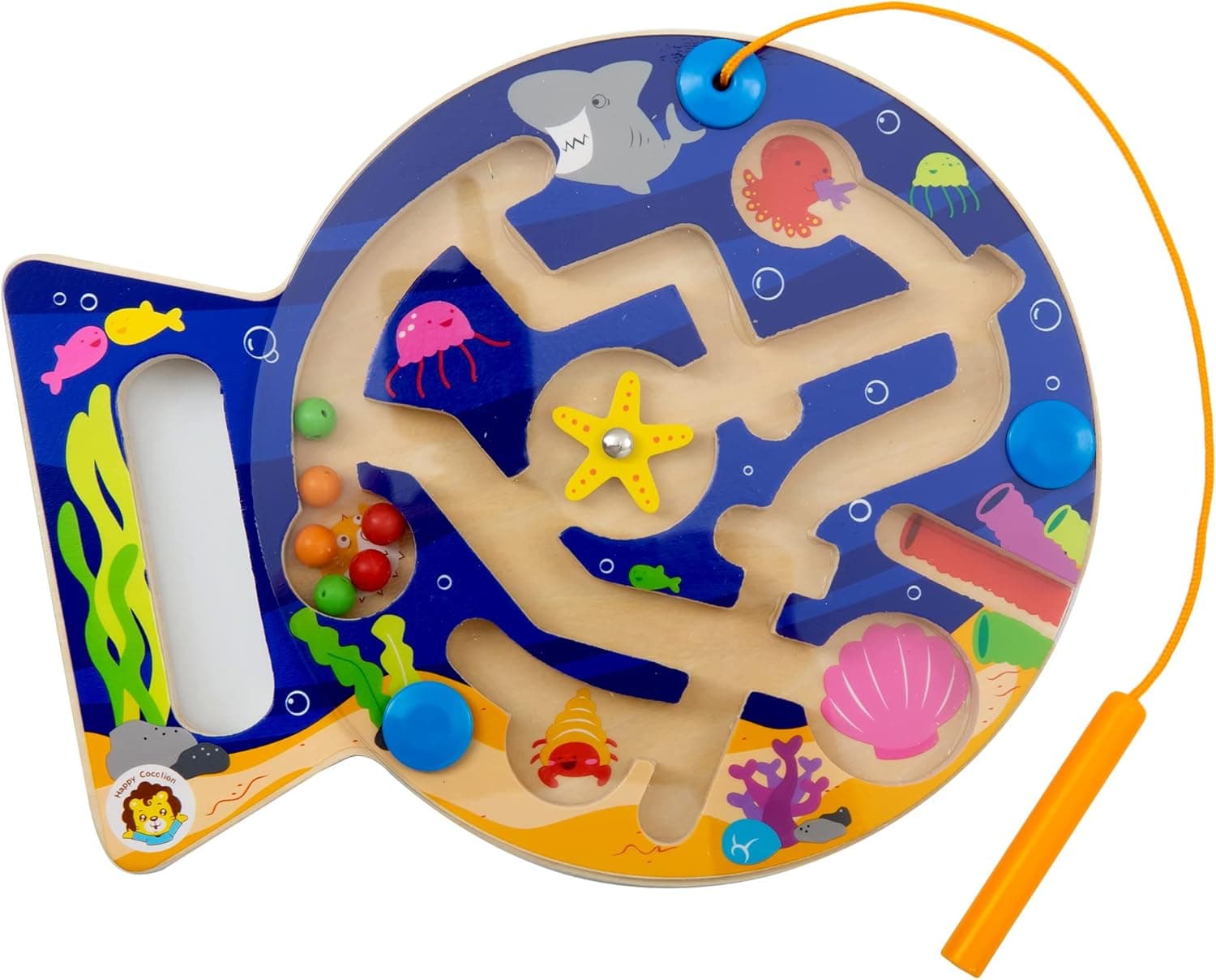 Happy Cocolion Magnetic Maze Puzzle Game, Wooden Magnetic Maze Learning & Education Toys with Marine Animals, Magnetic Maze for Toddlers, Perfect Road Trip Toys for Toddlers
