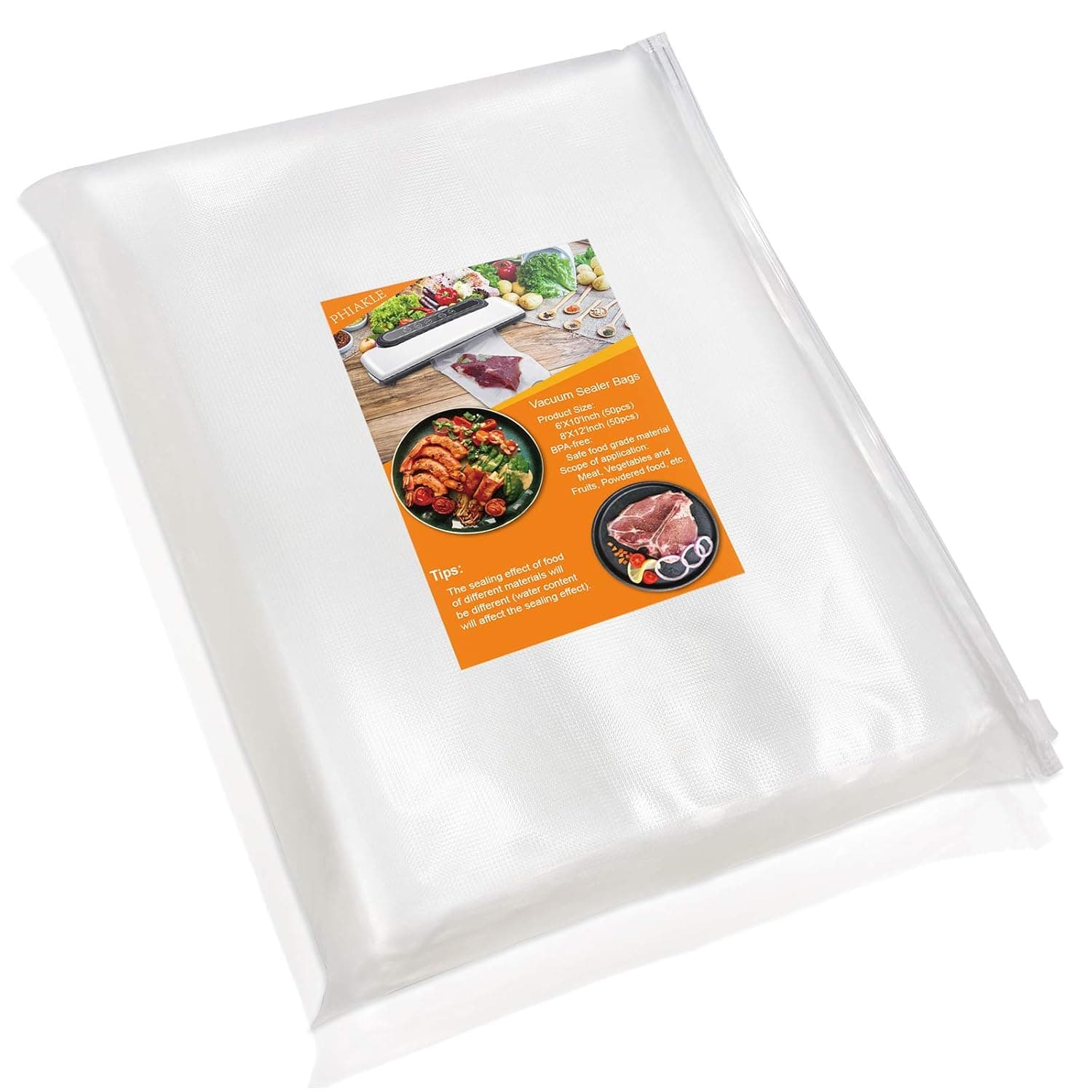 Vacuum Sealer Bags for Food,Food Saver Bags 50 Pint (6x10)& 50 Quart (8x12) PHIAKLE Vacuum Seal Bags for food storage and Sous Vide With BPA Free, Food Grade Material