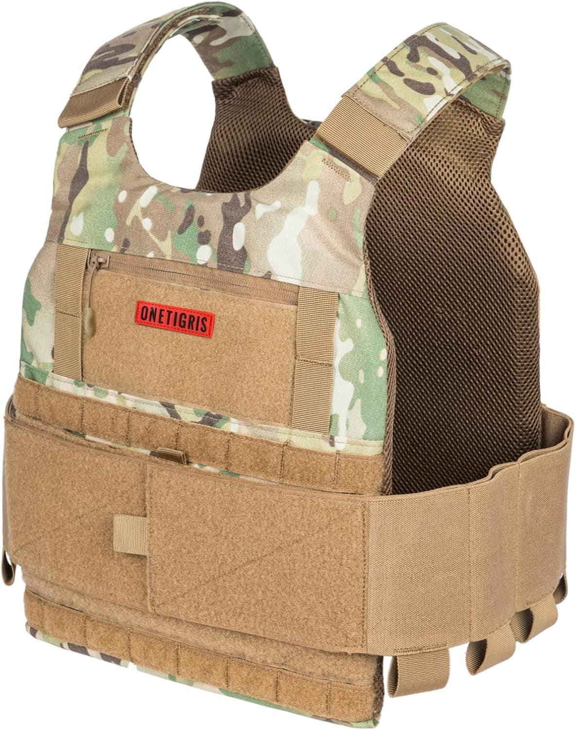 OneTigris Low Profile Tactical Vest, Airsoft Vest Adult with Hook and Loop Cummerbund, Side Elastic Magazine Holder Pockets
