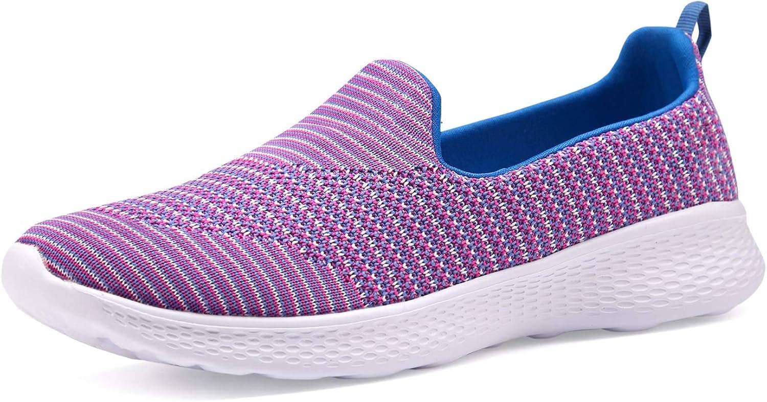Women Slip-On Shoes Walking Sneakers Lightweight Memory Foam Loafers (7.5, Purple)