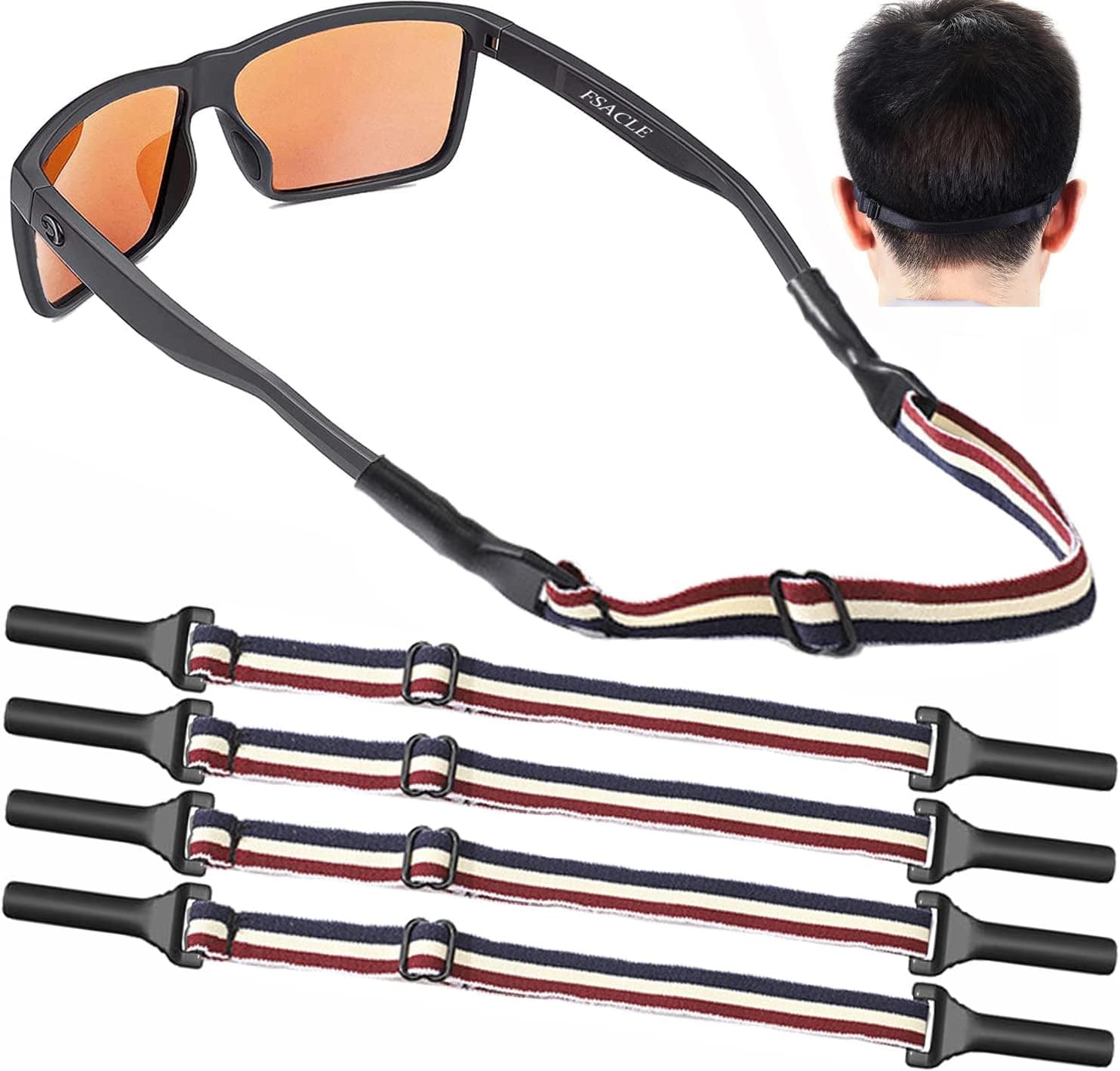 KSACLE Adjustable Glasses Strap - 4 Pack No Tail Eyeglass Straps, Universal Fit Rope Eyewear Retainer, Sport Unisex Sunglass Retainer Holder Strap (Clear)