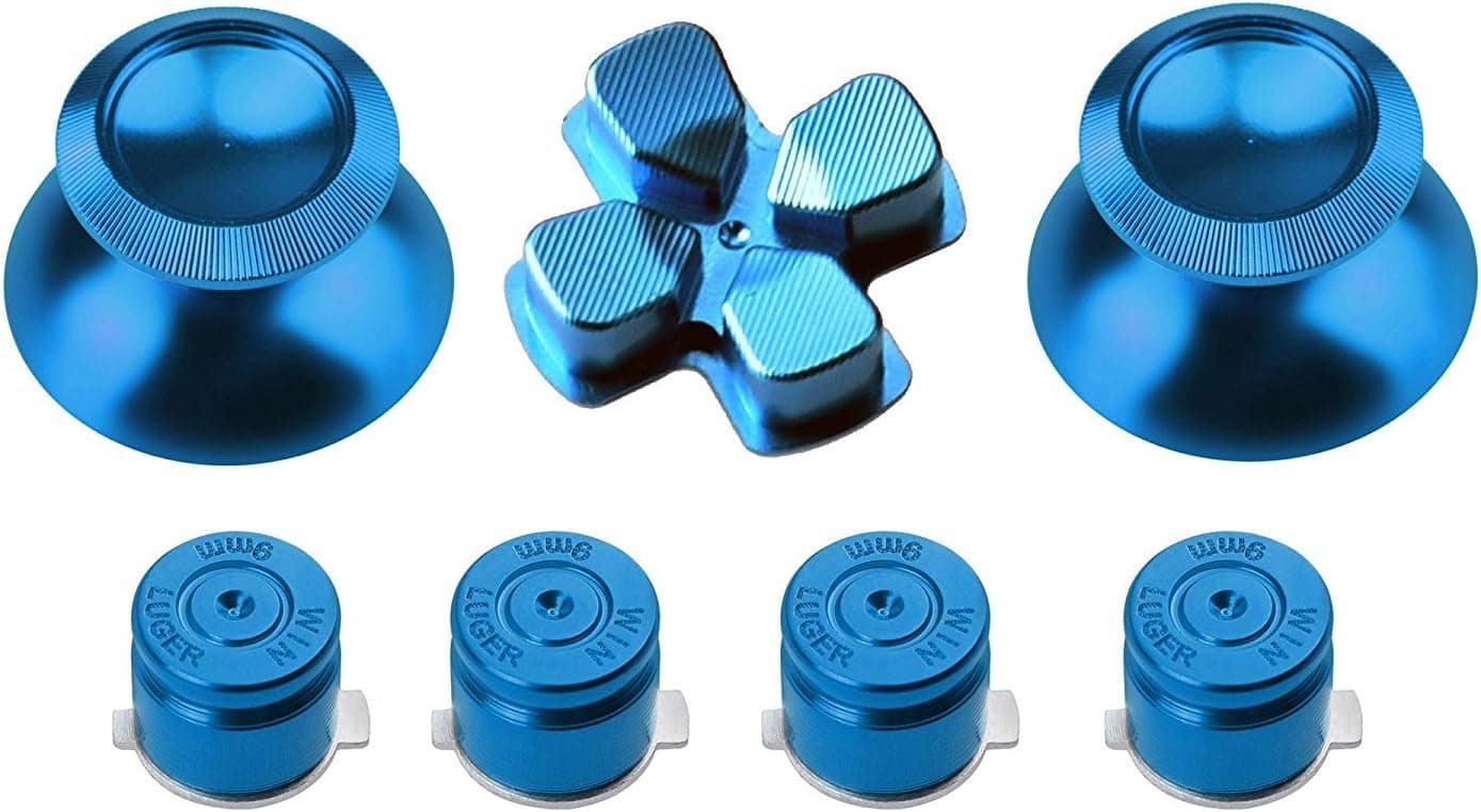 Gam3Gear Metal Aluminium Alloy Thumbstick D-pad Bullet Button Mod Set for PS4 Controller Light Blue