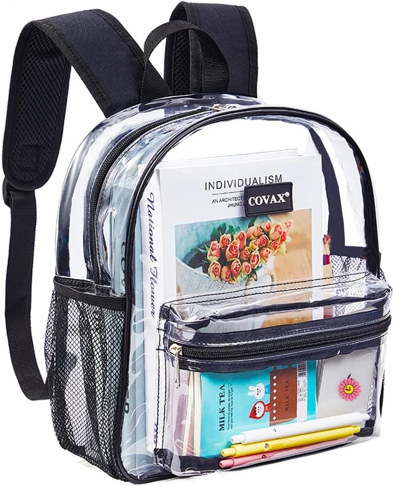 COVAX Clear Backpack, Stadium Approved Clear Transparent Backpack, See Through Backpack with Reinforced Straps for Stadium, Concerts, Security, & Sporting Events