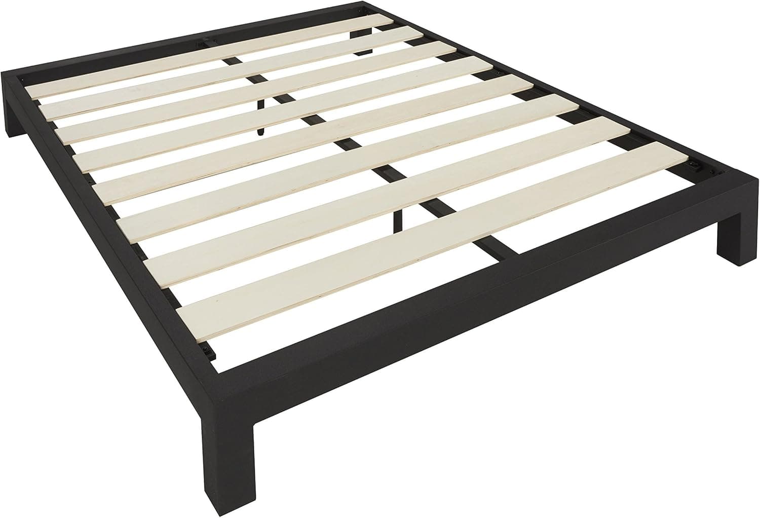 In Style Furnishings Stella Modern Metal Low Profile Thick Slats Support Platform Bed Frame - Full Size, Black