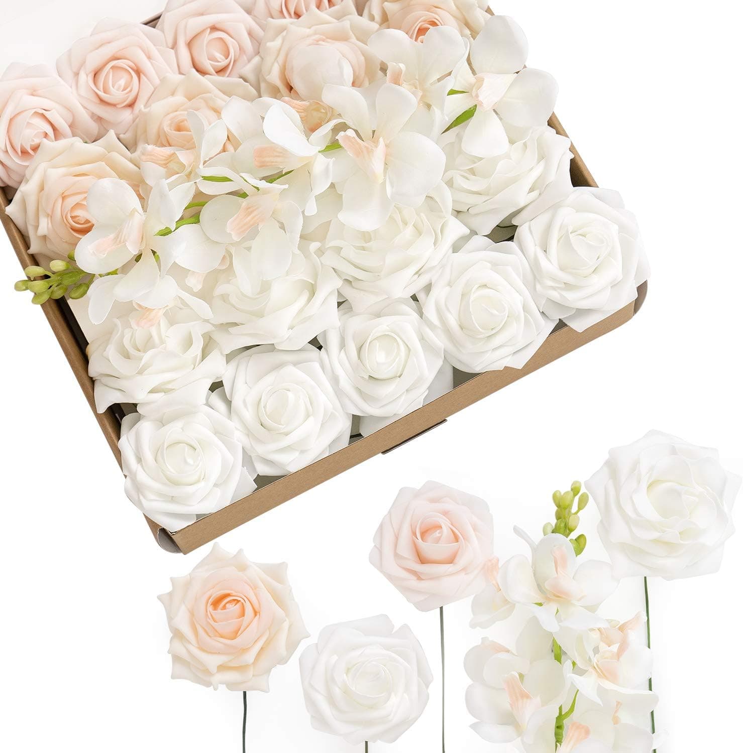 Ling's Moment Artificial Flowers Combo Box Set for DIY Wedding Bouquets Centerpieces Arrangements Bridal Shower Party Home Decorations